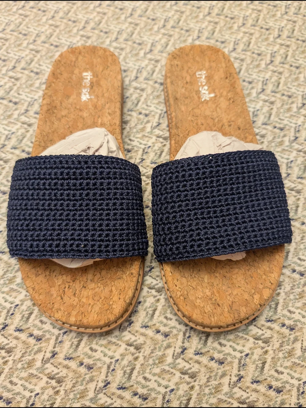 NWT The Sak Navy Crochet Slides With Cork Footbed